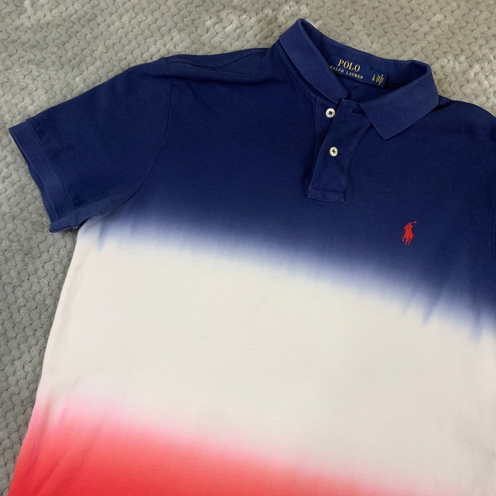 Polo Ralph Lauren Men Ombre Dip Dye Polo Shirt Red White Blue Large 710723686001